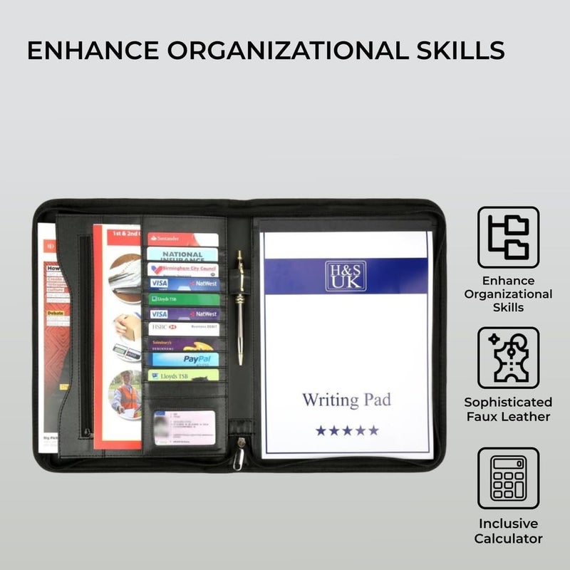 H&S A4 Portfolio Folder with Ring Binder Mechanism - Leather Conference Padfolio with Legal Writing Pad - A4 Document Folder with 11 Business Card Slots for Men - Image 3